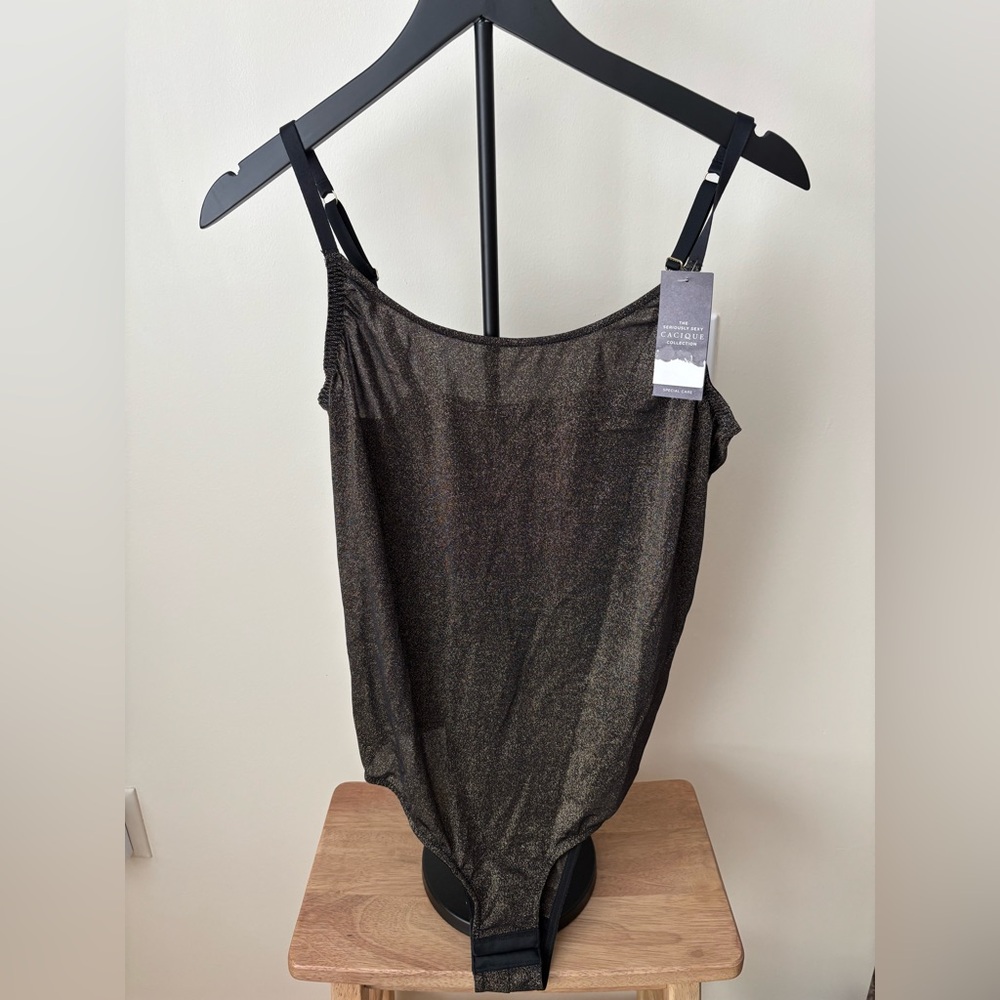 Cacique “Seriously Sexy” Gold & Black Sparkly Bodysuit – New with Tags